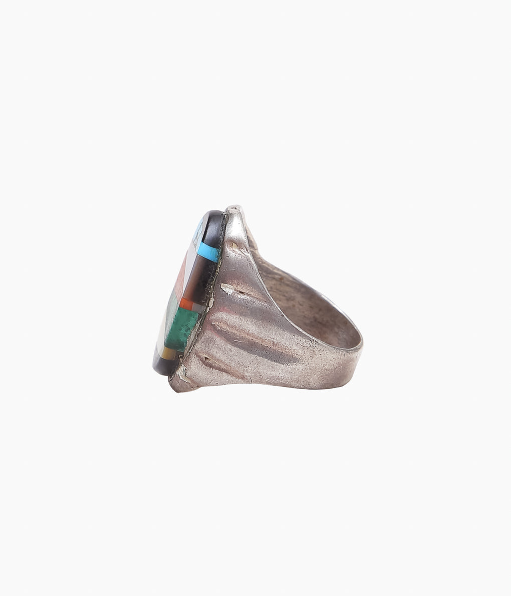 VINTAGE JEWELRY (Brimfield / NY) ''60-70'S ZUNI INLAY RING⑭''(SILVER)