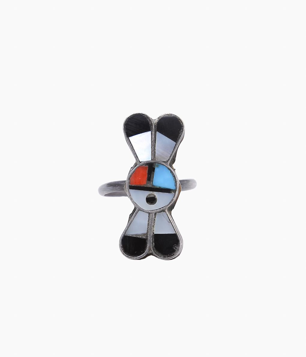 VINTAGE JEWELRY '70-80'S ZUNI INLAY RING⓽'(SILVER)