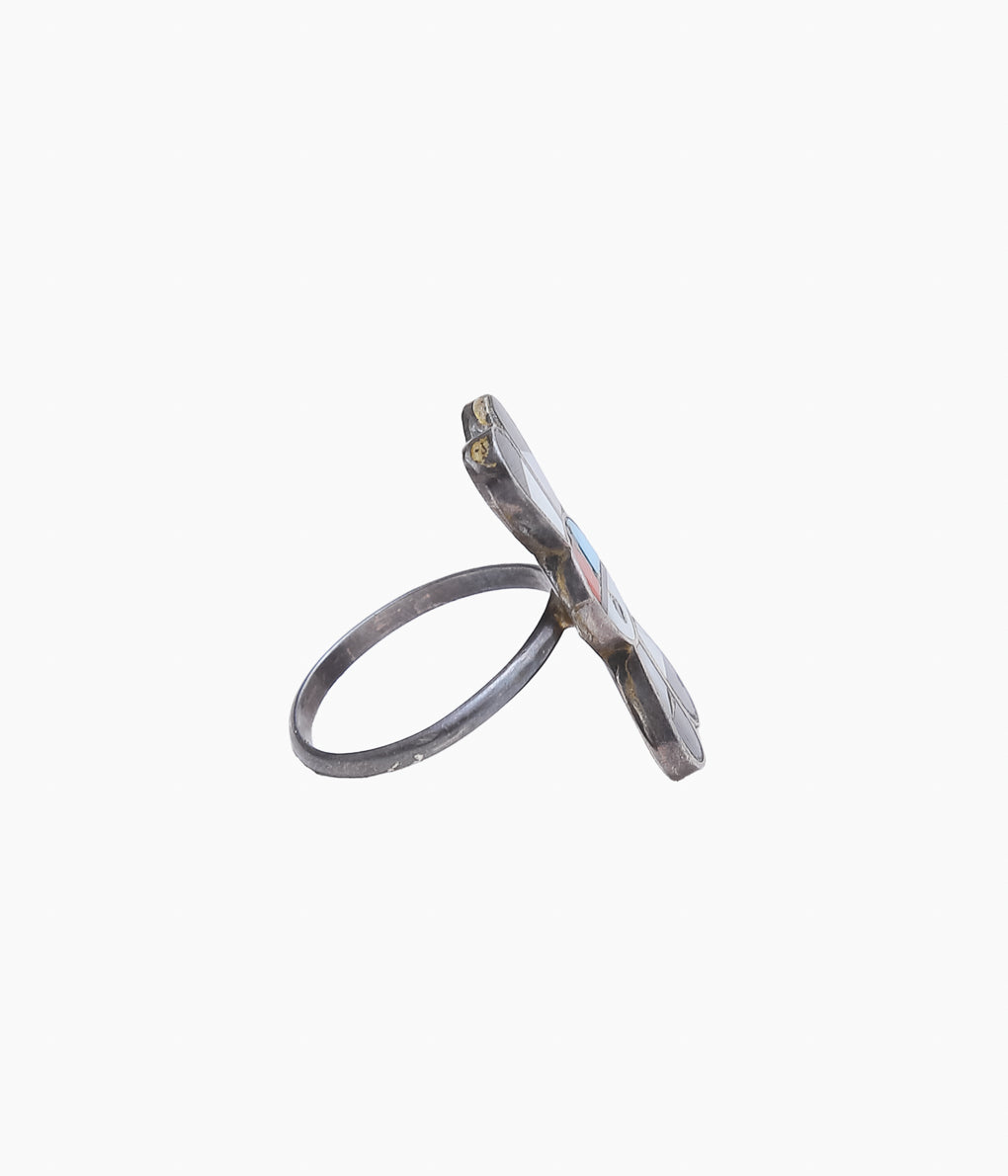 VINTAGE JEWELRY '70-80'S ZUNI INLAY RING⓽'(SILVER)