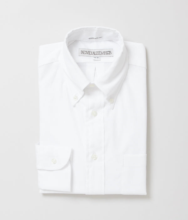 INDIVIDUALIZED SHIRTS "PINPOINT OXFORD TWO PLY 80S (STANDARD FIT BUTTON DOWN SHIRT)(WHITE)"