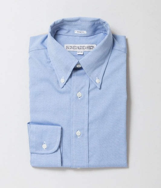 INDIVIDUALIZED SHIRTS "PINPOINT OXFORD TWO PLY 80S (SLIM FIT BUTTON DOWN SHIRT)(LT BLUE)"