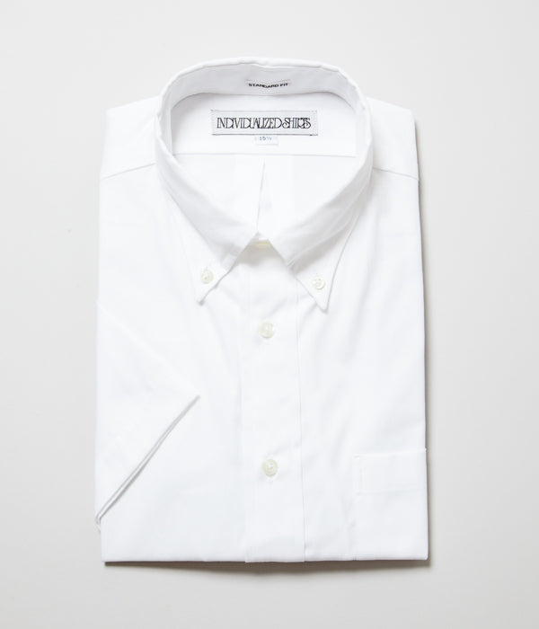 INDIVIDUALIZED SHIRTS "PINPOINT OXFORD TWO PLY 80S NEW STANDARD FIT SHORT SLEEVE SHIRT(WHITE)"