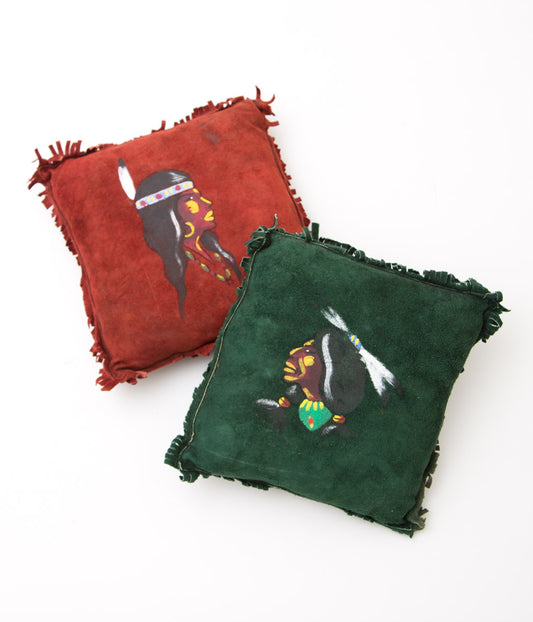 VINTAGE FABRIC "INDIAN HAND PAINT SUEDE PILLOW 2SET"
