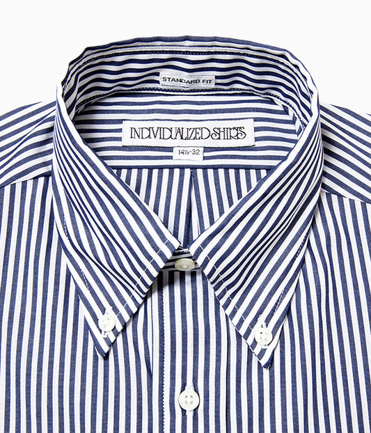 INDIVIDUALIZED SHIRTS "BENGAL STRIPE (STANDARD FIT BUTTON DOWN SHIRT) (NAVY)"