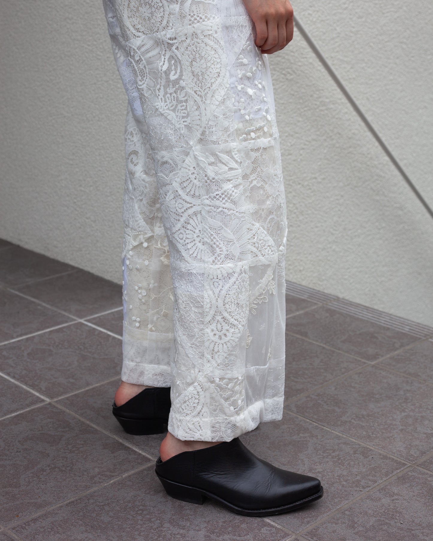 PHOEBE ENGLISH "PATCHWORK LACE TROUSERS"(OFF WHITE)