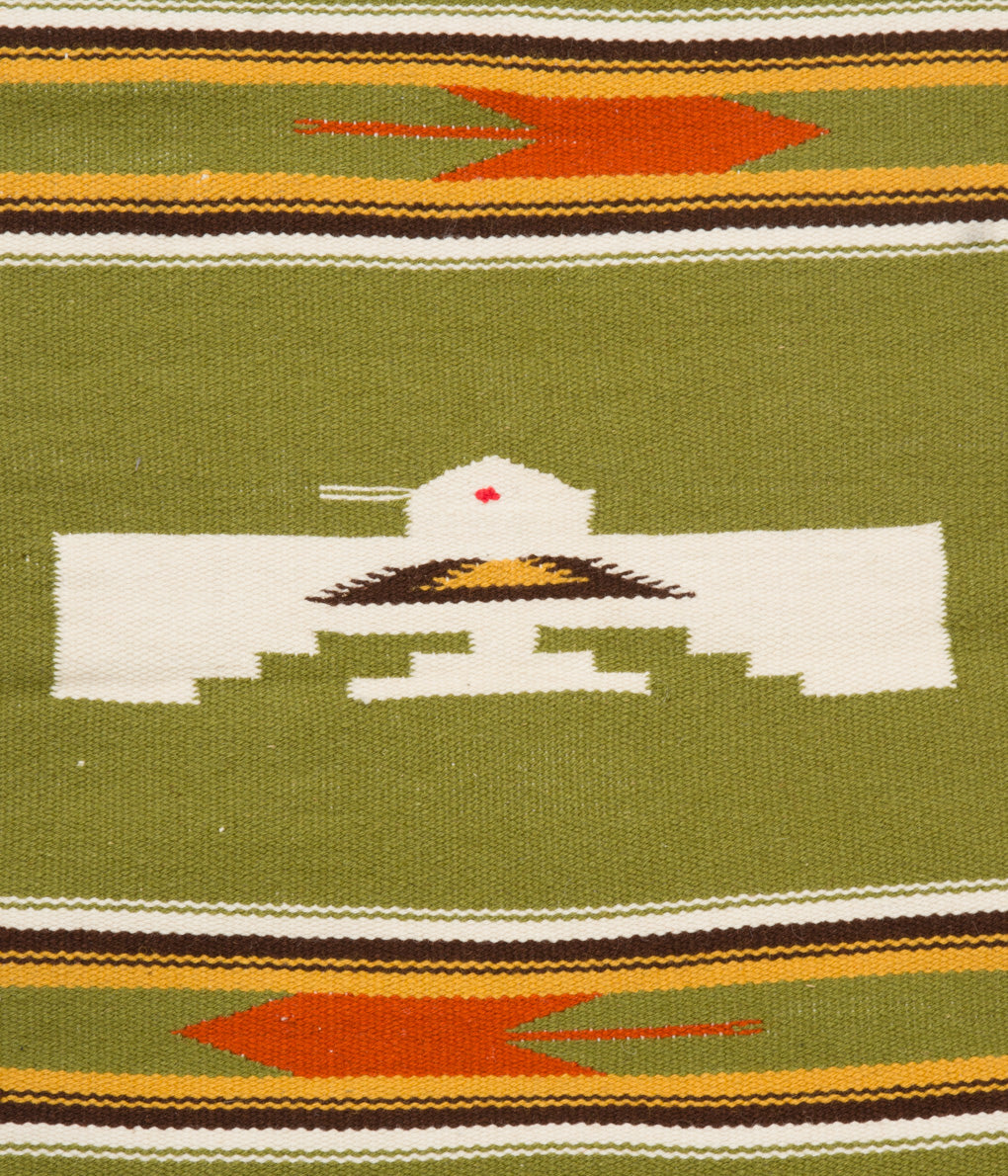 VINTAGE "1950's~ CHIMAYO RUG THUNDERBIRD"(LIME GREEN)