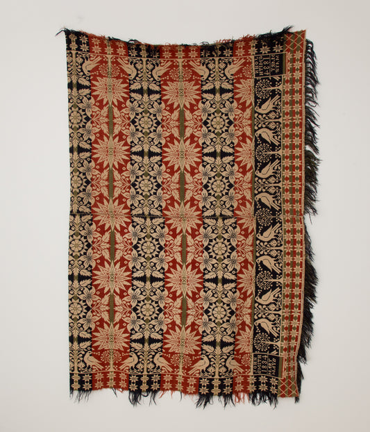 VINTAGE "1834's ANTIQUE HAND WOVEN WOOL COVERLET"