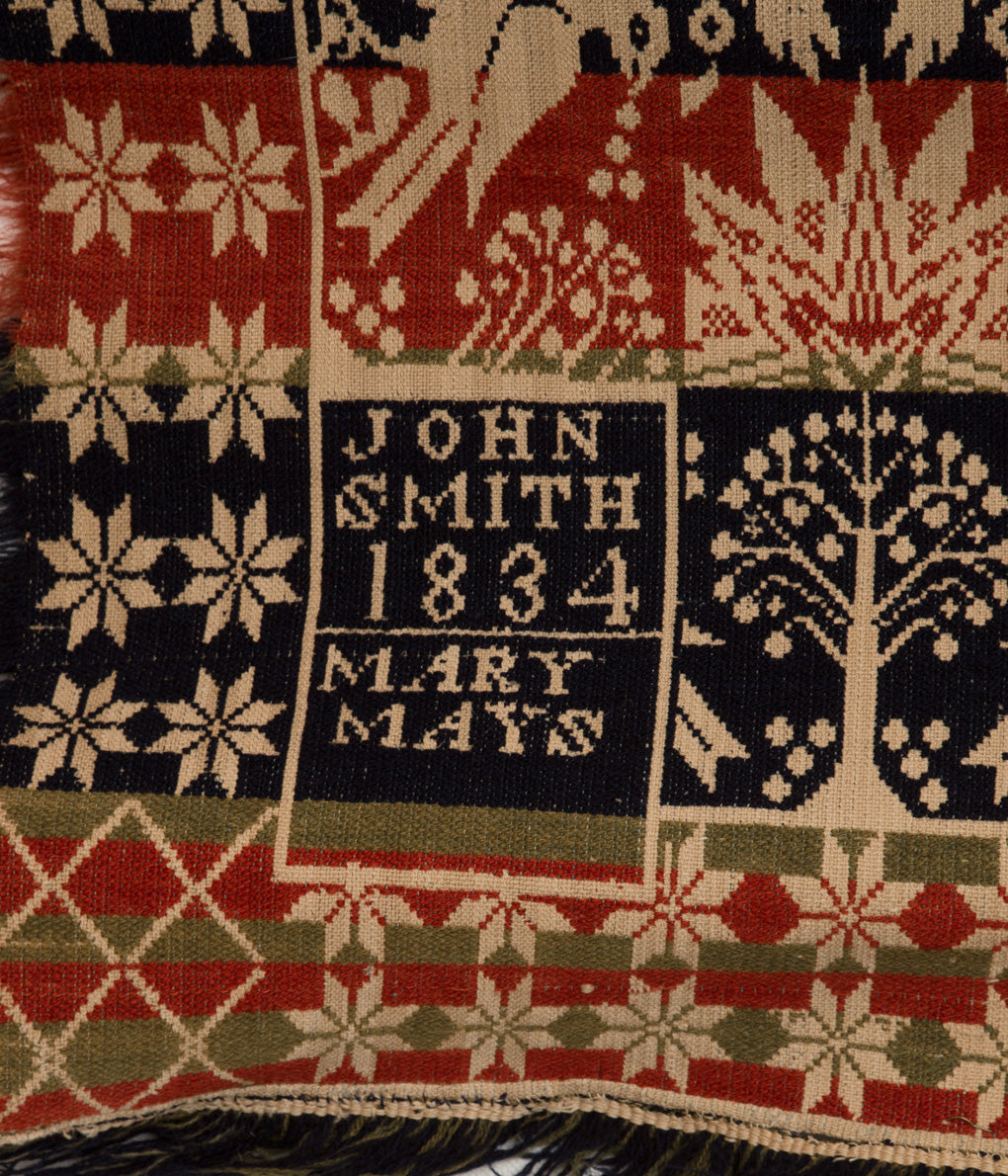 VINTAGE "1834's ANTIQUE HAND WOVEN WOOL COVERLET"