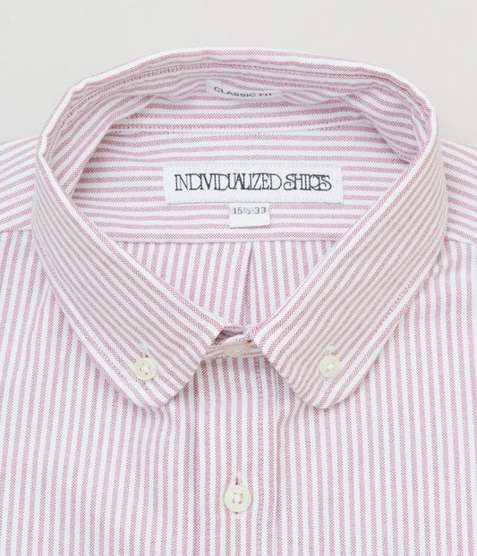 INDIVIDUALIZED SHIRTS "CANDY STRIPE (CLASSIC FIT GOLF COLLAR BUTTON DOWN SHIRT)"(RED)