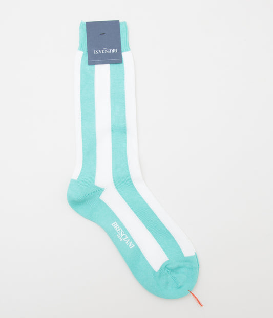 BRESCIANI "FAT VERTICAL STRIPE" (WHITE x LIGHT TURQUOISE)