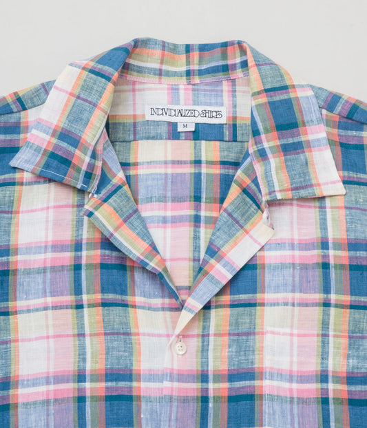 INDIVIDUALIZED SHIRTS "LINEN CHECK (CAMP COLLAR SHORT SLEEVE SHIRT)"(BLUE/PINK)