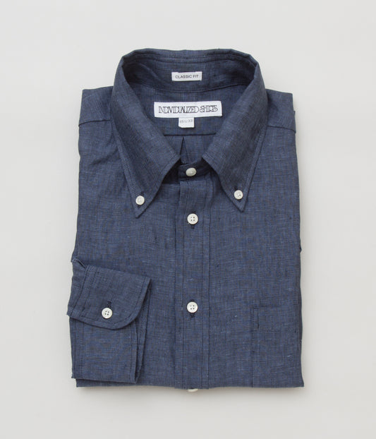 INDIVIDUALIZED SHIRTS "LINEN (CLASSIC FIT BUTTON DOWN SHIRT)"(NAVY)