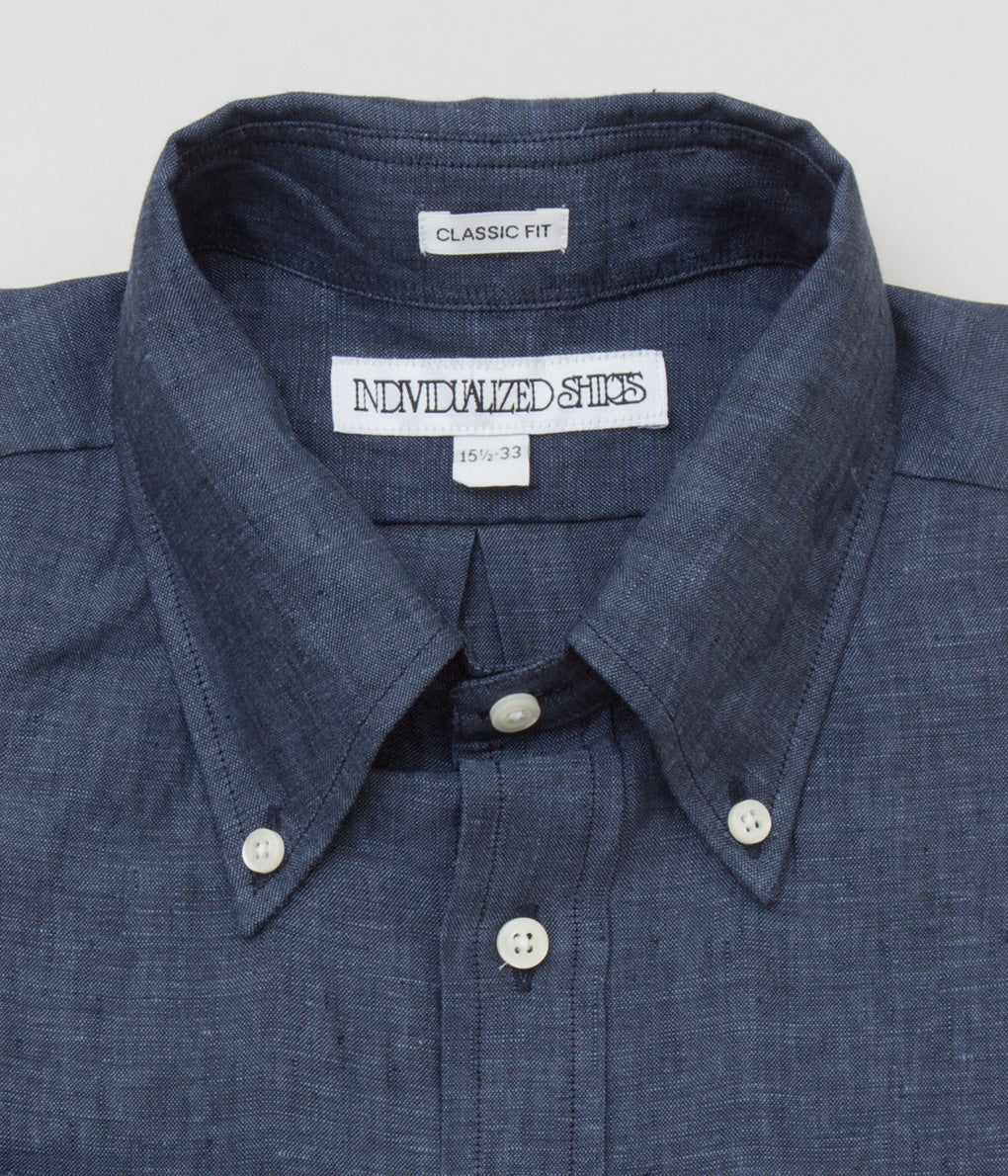 INDIVIDUALIZED SHIRTS "LINEN (CLASSIC FIT BUTTON DOWN SHIRT)"(NAVY)