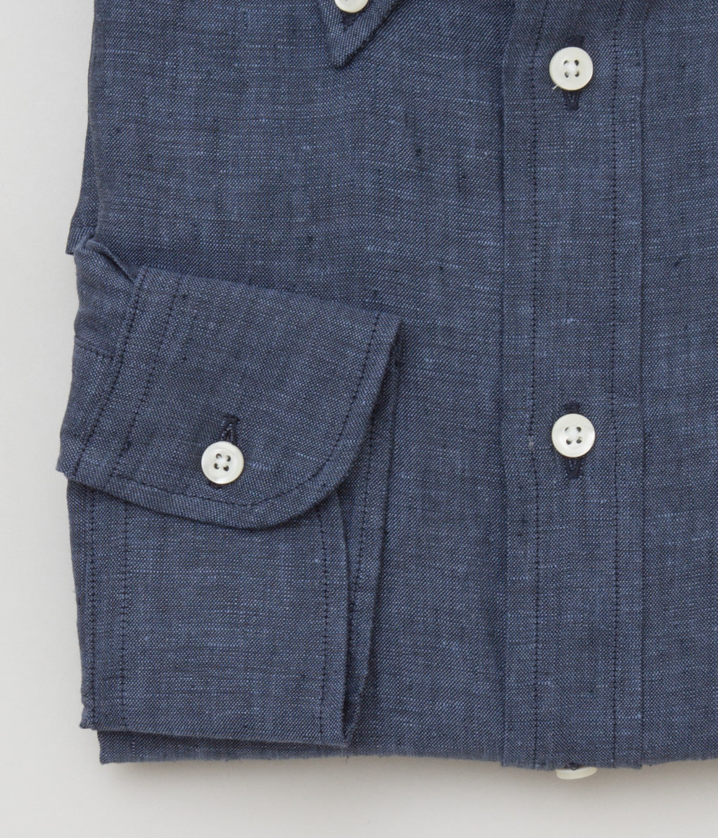 INDIVIDUALIZED SHIRTS "LINEN (CLASSIC FIT BUTTON DOWN SHIRT)"(NAVY)