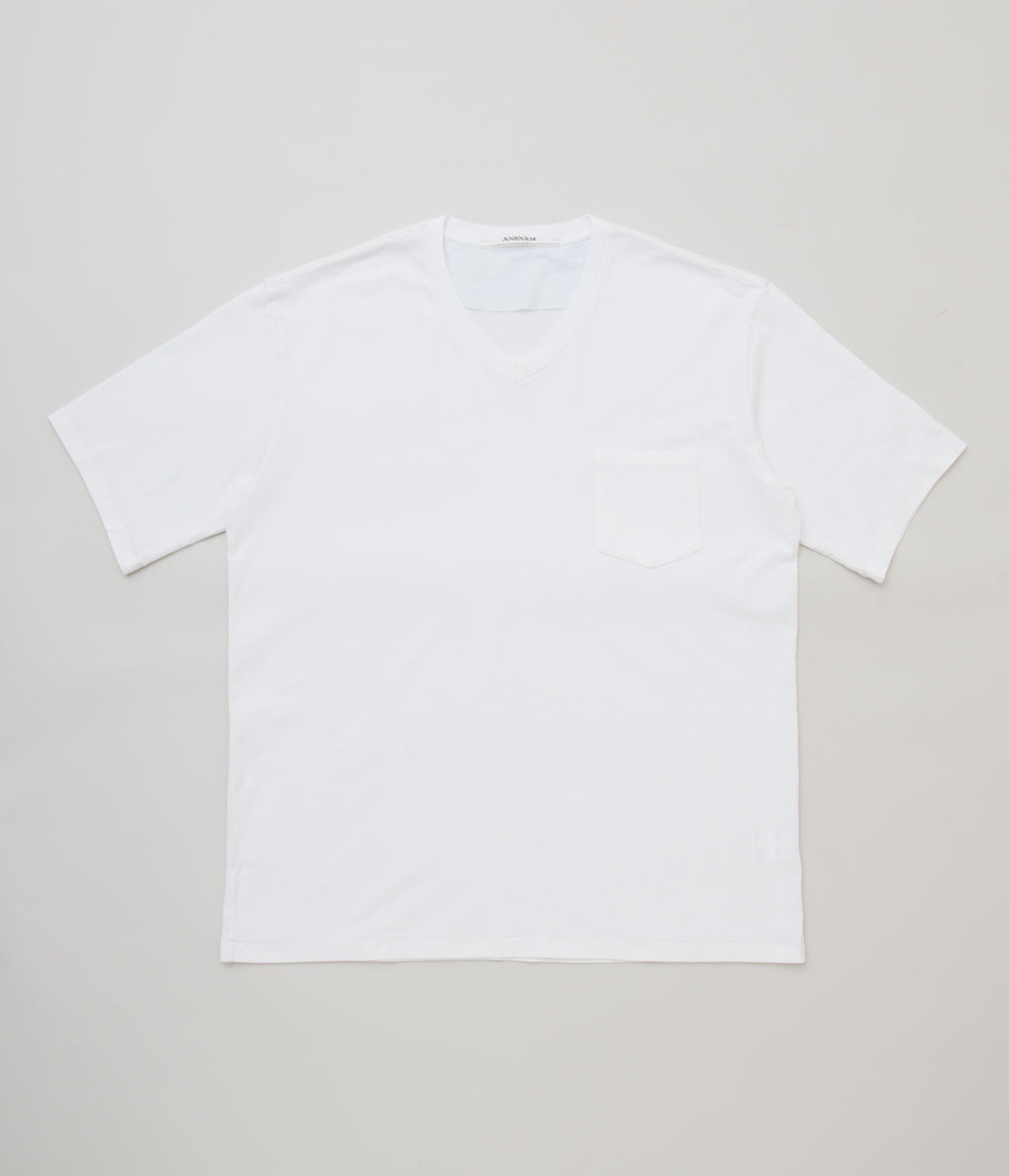 ANSNAM "T-SHIRT V NECK (WEST INDIAN SEA ISLAND COTTON)"(WHITE)